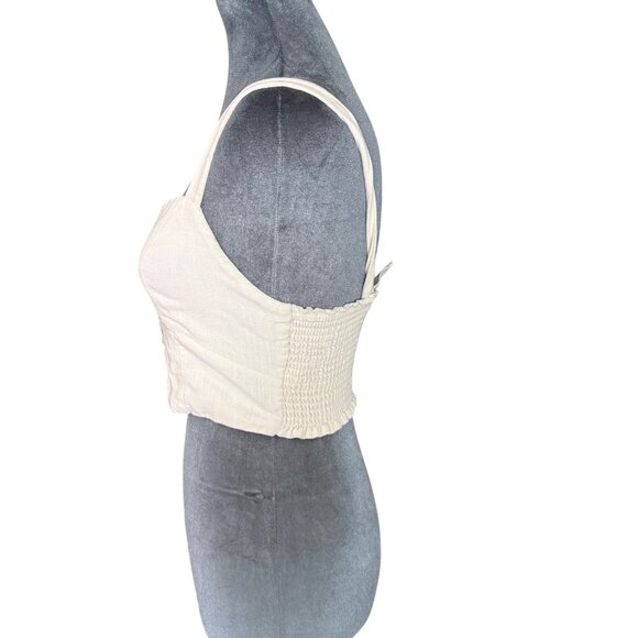 Lottie Moss Womens White Button-Front Cropped Tank Top With Smocked Back - Picture 2 of 5